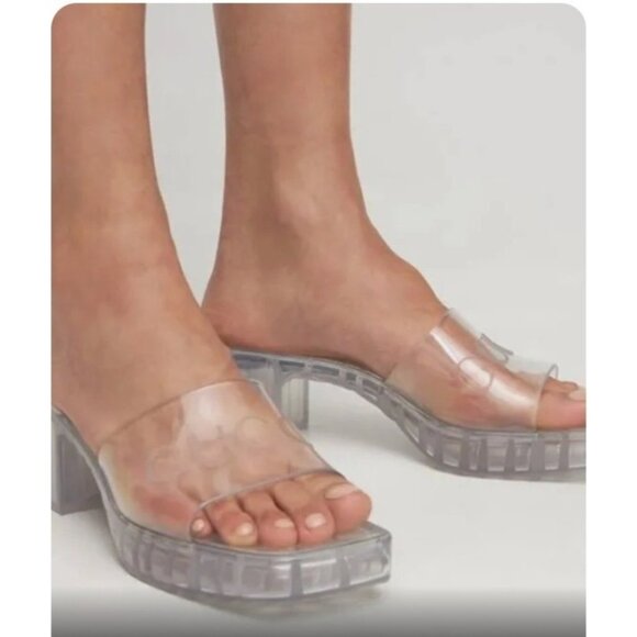 Gucci Sz 40 / US 10 Logo Transparent Clear Chunky Mule Sandals Block Heel Slides - Picture 2 of 16